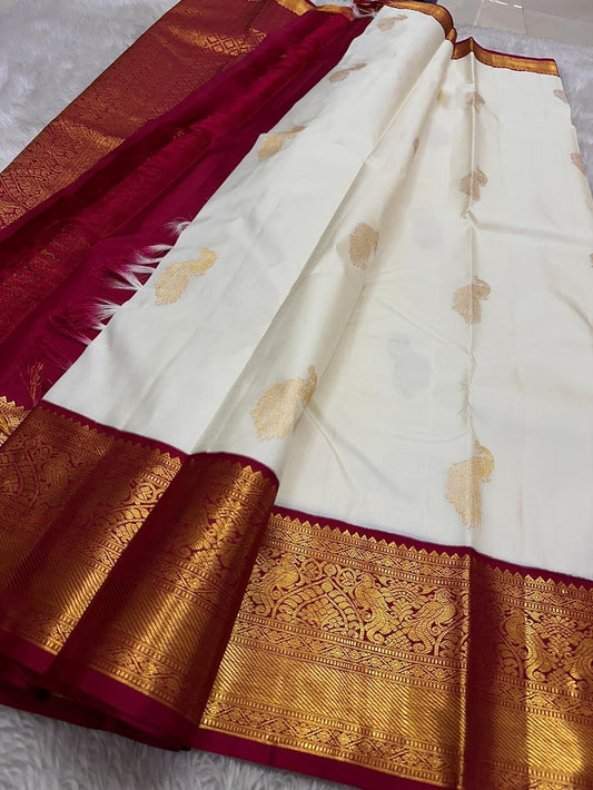 Magnificat Off White Soft Silk Saree With Angelic Blouse Piece