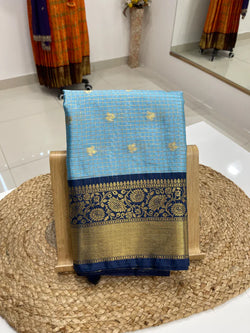 Classy Sky Soft Silk Saree With Arresting Blouse Piece