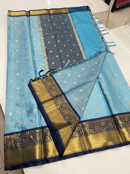 Classy Sky Soft Silk Saree With Arresting Blouse Piece