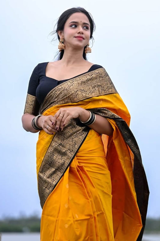 Classic Mustard Soft Silk Saree With Panoply Blouse Piece
