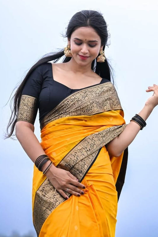 Classic Mustard Soft Silk Saree With Panoply Blouse Piece