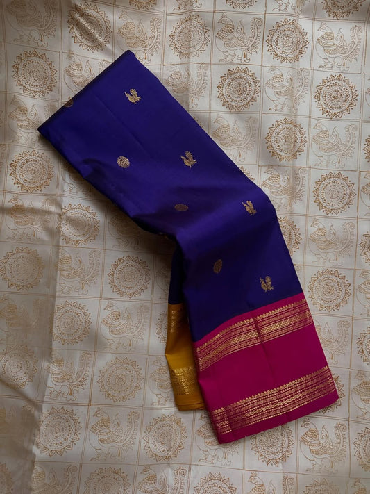 Nectarous Navy Blue Soft Silk Saree With Classic Blouse Piece