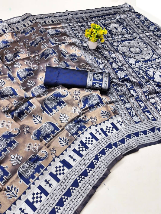 Scintilla Blue Pure Zari Weaving Banarasi Silk Saree With Ephemeral Blouse Piece
