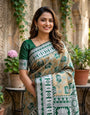 Scintillating Green Pure Zari Weaving Banarasi Silk Saree With Girlish Blouse Piece