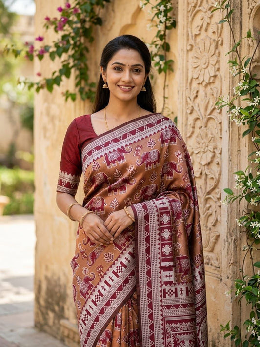 Precious Maroon Pure Zari Weaving Banarasi Silk Saree With Mesmeric Blouse Piece
