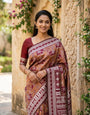 Precious Maroon Pure Zari Weaving Banarasi Silk Saree With Mesmeric Blouse Piece