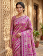 Exceptional Pink Pure Zari Weaving Banarasi Silk Saree With Jubilant Blouse Piece