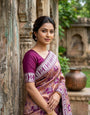 Gleaming Purple Pure Zari Weaving Banarasi Silk Saree With Flattering Blouse Piece