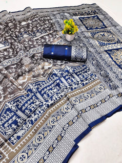 Winsome Blue Pure Zari Weaving Banarasi Silk Saree With Ideal Blouse Piece