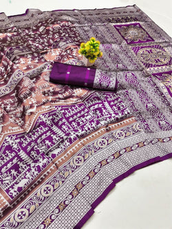 Incredible Purple Pure Zari Weaving Banarasi Silk Saree With Pleasurable Blouse Piece