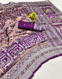 Incredible Purple Pure Zari Weaving Banarasi Silk Saree With Pleasurable Blouse Piece