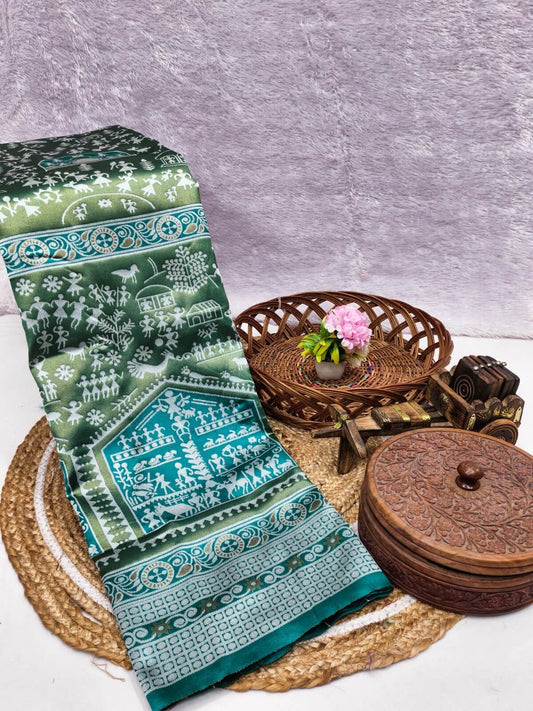 Sempiternal Rama Pure Zari Weaving Banarasi Silk Saree With Chatoyant Blouse Piece