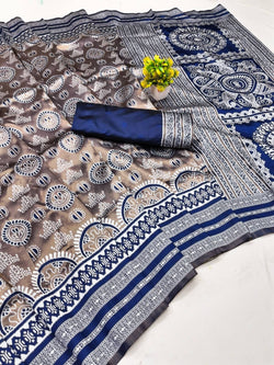 Devastating Blue Pure Zari Weaving Banarasi Silk Saree With Epiphany Blouse Piece