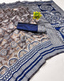 Devastating Blue Pure Zari Weaving Banarasi Silk Saree With Epiphany Blouse Piece