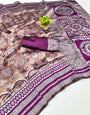 Tremendous Purple Pure Zari Weaving Banarasi Silk Saree With Eloquence Blouse Piece