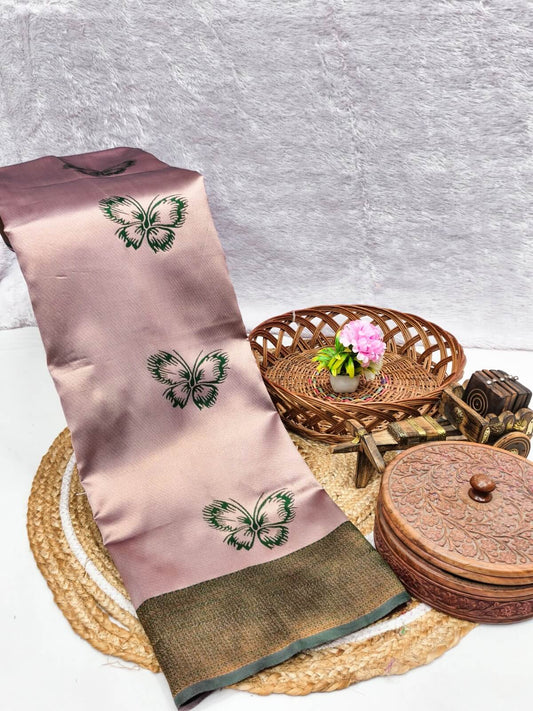 Snappy Baby Pink Pure Zari Weaving Banarasi Silk Saree With Marvellous Blouse Piece