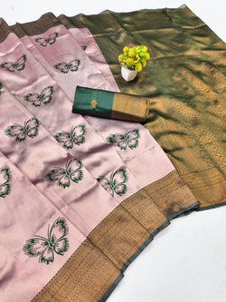 Snappy Baby Pink Pure Zari Weaving Banarasi Silk Saree With Marvellous Blouse Piece