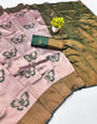 Snappy Baby Pink Pure Zari Weaving Banarasi Silk Saree With Marvellous Blouse Piece