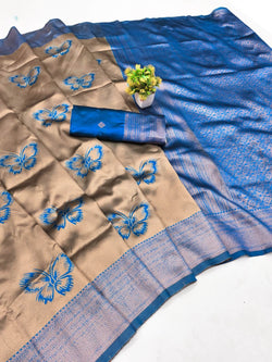 Rhapsody Beige Pure Zari Weaving Banarasi Silk Saree With Aplomb Blouse Piece