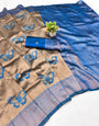 Rhapsody Beige Pure Zari Weaving Banarasi Silk Saree With Aplomb Blouse Piece