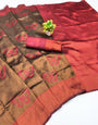 Improbable Brown Pure Zari Weaving Banarasi Silk Saree With Susurrous Blouse Piece