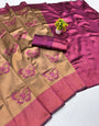 Redolent Dark Beige Pure Zari Weaving Banarasi Silk Saree With Serendipity Blouse Piece