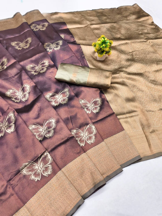 Zephyr Purple Pure Zari Weaving Banarasi Silk Saree With Glittering Blouse Piece