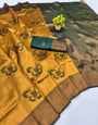 Smart Yellow Pure Zari Weaving Banarasi Silk Saree With Bucolic Blouse Piece