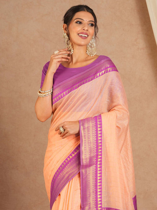 Dissemble Peach Cotton Silk Saree With Eclat Blouse Piece