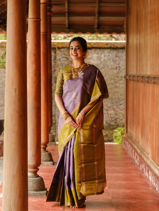Preferable Lavender Soft Silk Saree With Marvellous Blouse Piece