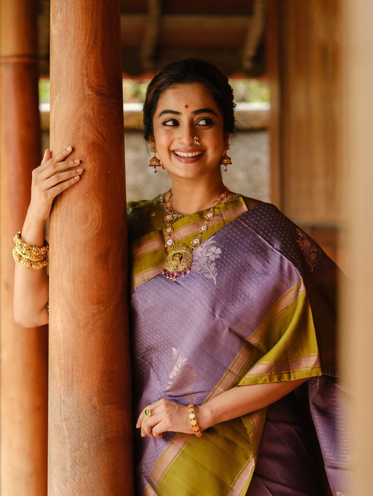 Preferable Lavender Soft Silk Saree With Marvellous Blouse Piece