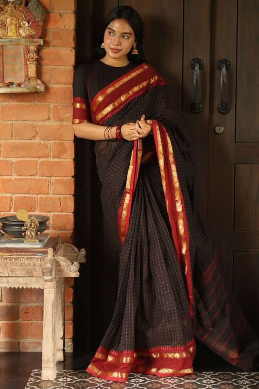 Fragrant Black Cotton Silk Saree With Winsome Blouse Piece