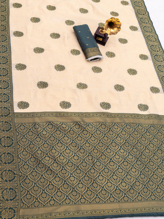 Nectarous Beige Pure Banarasi Silk Saree With Vivacious Blouse Piece