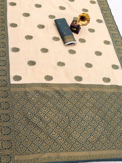 Nectarous Beige Pure Banarasi Silk Saree With Vivacious Blouse Piece