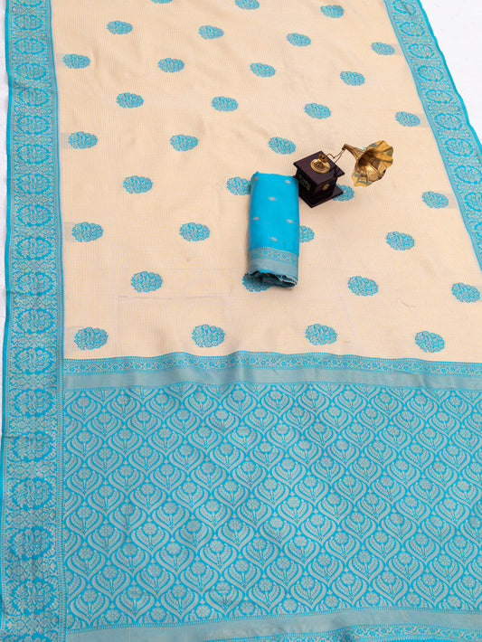 Stunner Beige Pure Banarasi Silk Saree With Capricious Blouse Piece
