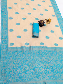 Stunner Beige Pure Banarasi Silk Saree With Capricious Blouse Piece