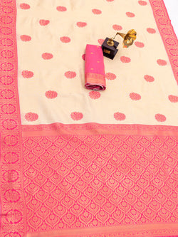 Lagniappe Beige Pure Banarasi Silk Saree With Unique Blouse Piece