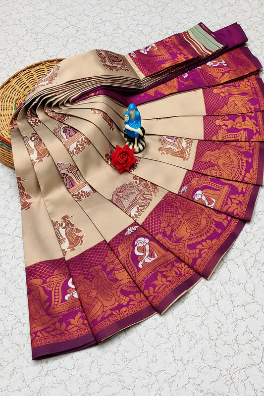 Ephemeral Beige Pure Banarasi Silk Saree With Prodigal Blouse Piece