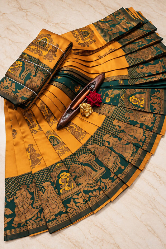 Prettiest Yellow Pure Banarasi Silk Saree With Divine Blouse Piece