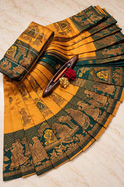 Prettiest Yellow Pure Banarasi Silk Saree With Divine Blouse Piece