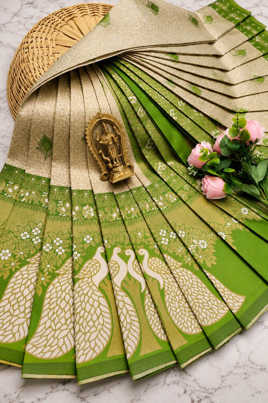Petrichor Beige Pure Banarasi Silk Saree With Incredible Blouse Piece