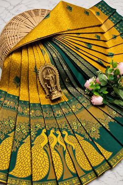 Enchanting Mustard Pure Banarasi Silk Saree With Enigmatic Blouse Piece