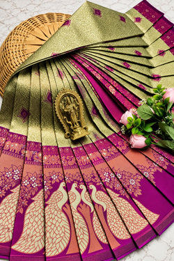 Gratifying Pista Pure Banarasi Silk Saree With Demure Blouse Piece