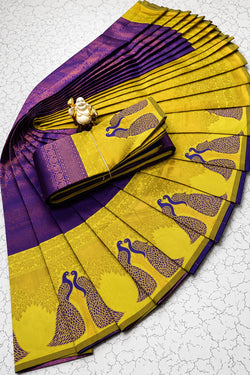 Embellished Purple Pure Banarasi Silk Saree With Girlish Blouse Piece