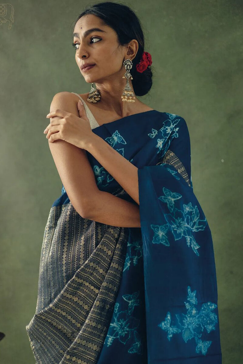 Blooming Blue Soft Silk Saree With Prominent Blouse Piece