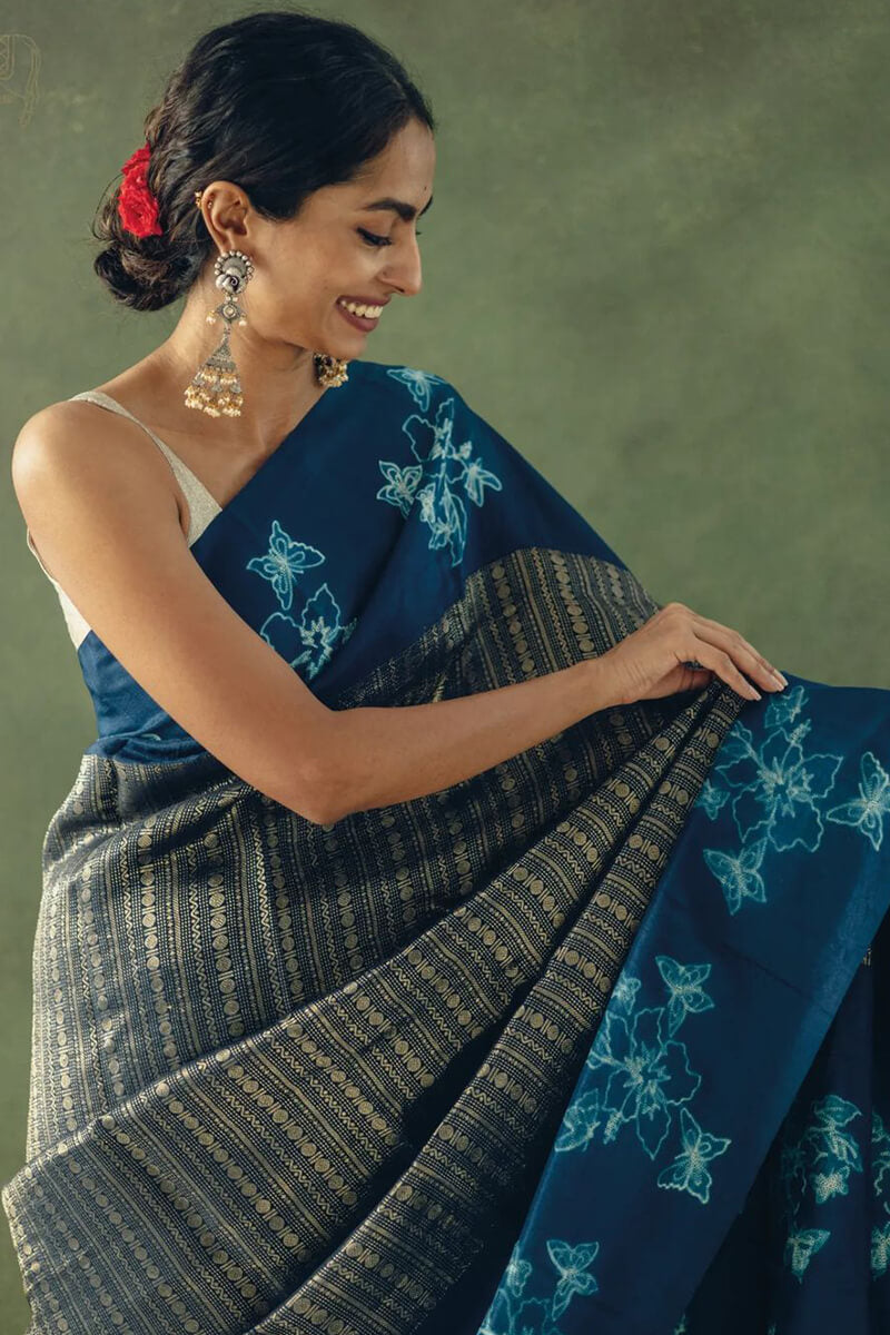 Blooming Blue Soft Silk Saree With Prominent Blouse Piece