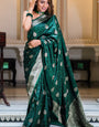 Diaphanous Dark Green Soft Silk Saree With Evanescent Blouse Piece