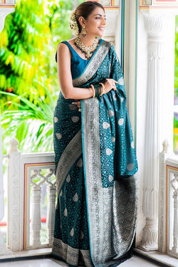 Splendiferous Rama Soft Silk Saree With Fragrant Blouse Piece
