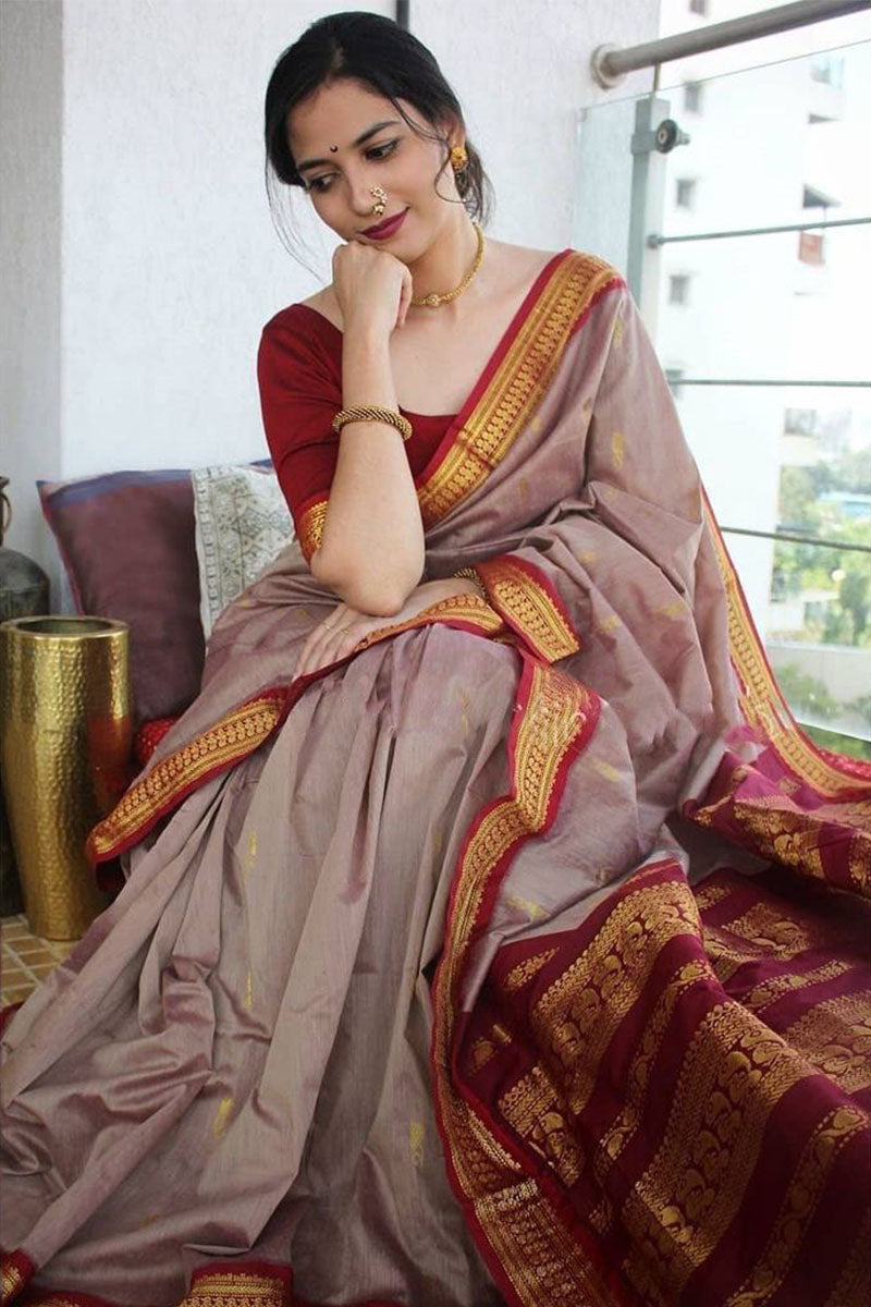 Twirling Grey Soft Silk Saree With Inspiring Blouse Piece