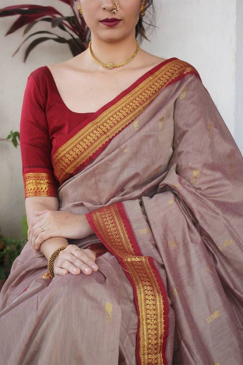 Twirling Grey Soft Silk Saree With Inspiring Blouse Piece